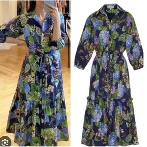 NEW Cara Cara Hutton Midi Dress - Avery Floral Evening Blue